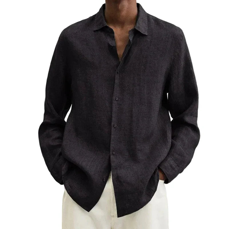 Men's Linen Dress Shirt Slim Fit Long Sleeve