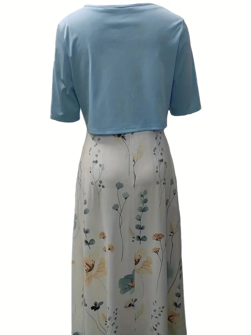 Floral Summer Dress Women | Two-Piece Set, Crop Top | Cotton Blend