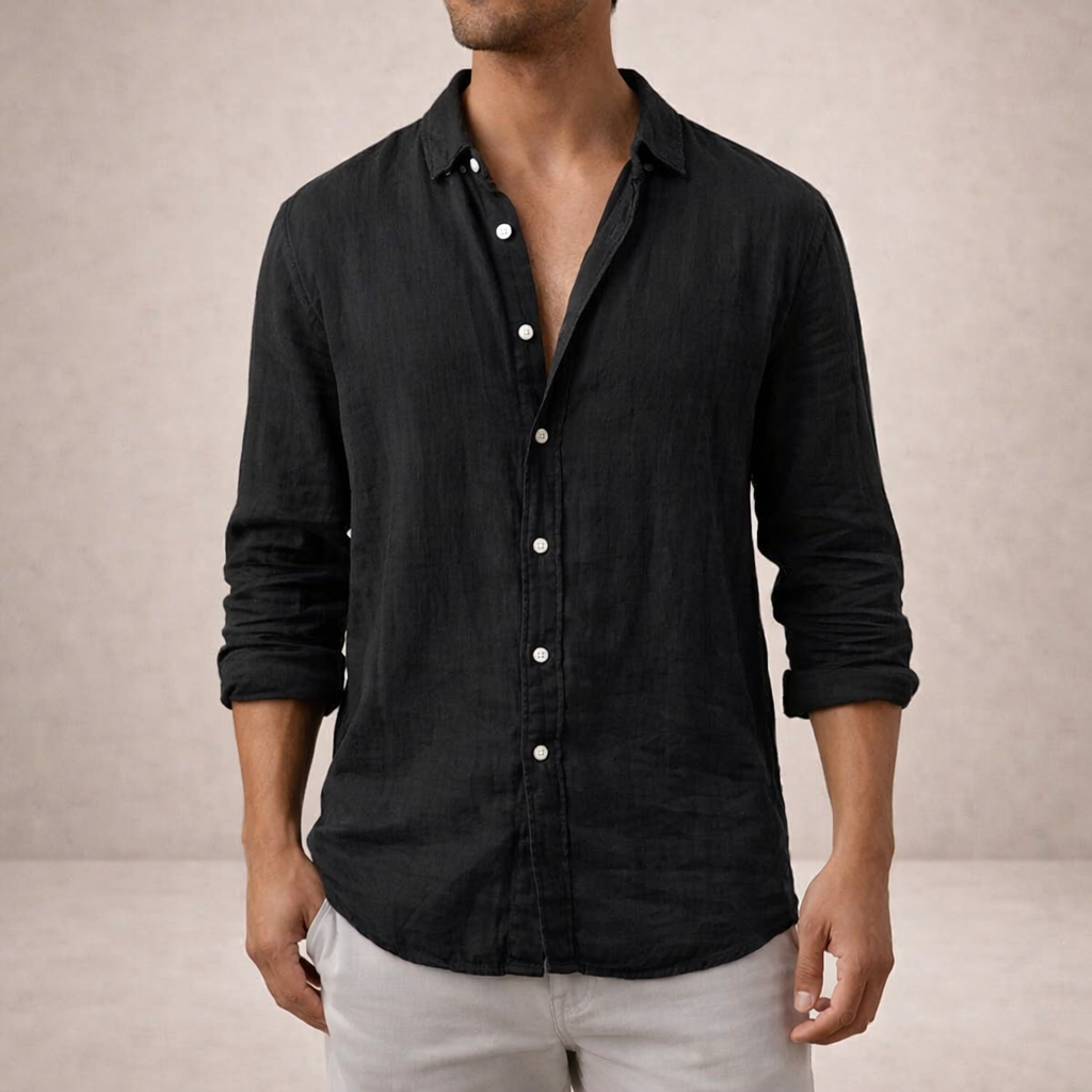 Men's Linen Shirt | Breathable, Open Collar, Long Sleeve