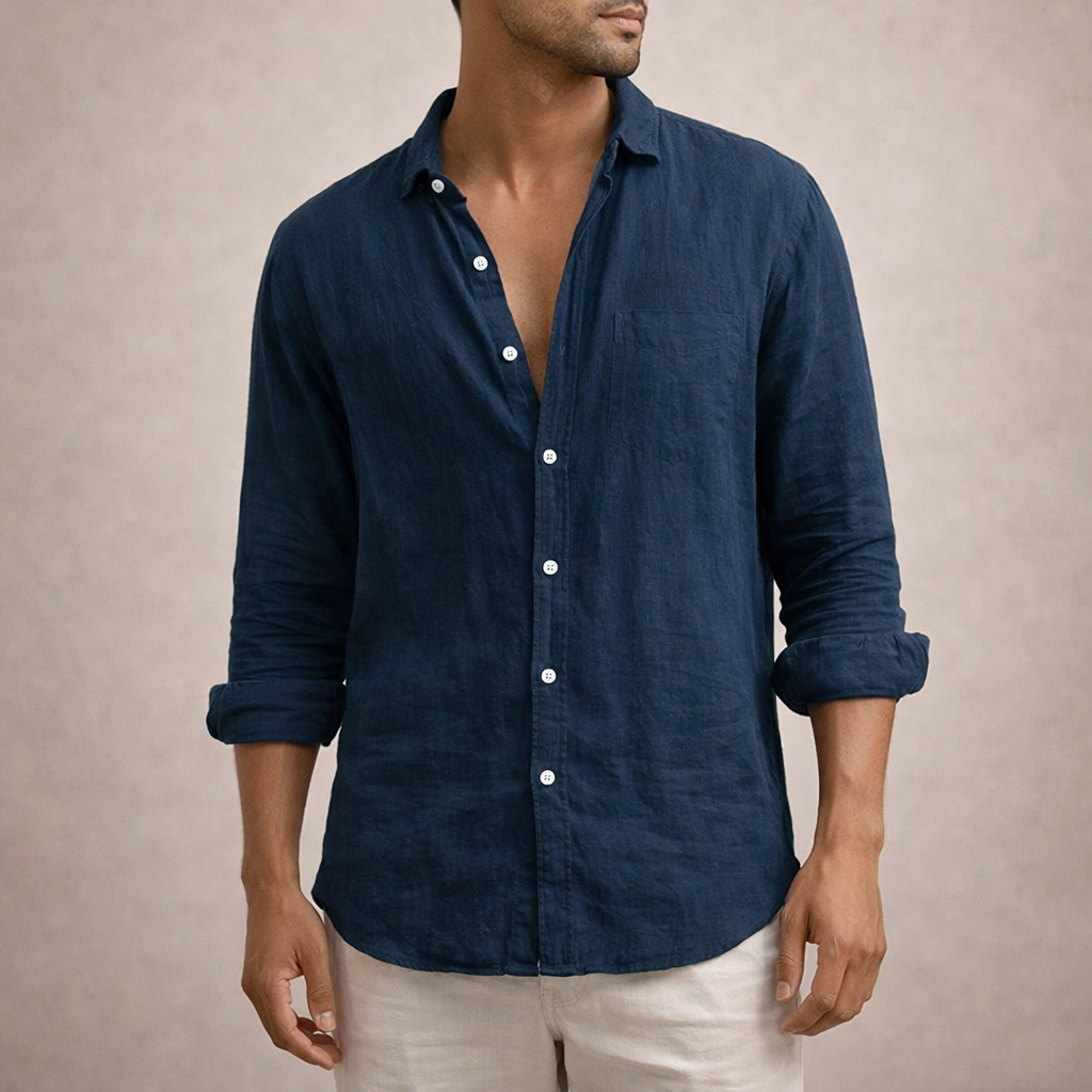 Men's Linen Shirt | Breathable, Open Collar, Long Sleeve