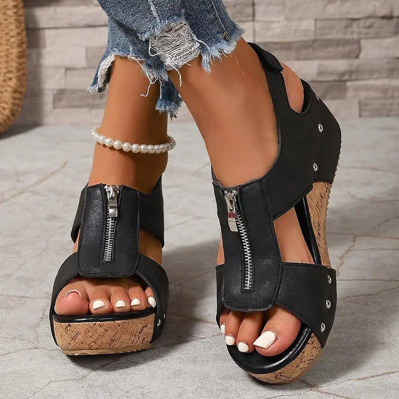 Women's Wedge Sandals | Wide Fit, Arch Support | Black