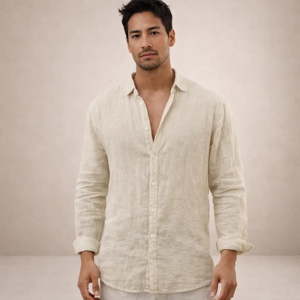 Men's Linen Shirt | Breathable, Open Collar, Long Sleeve