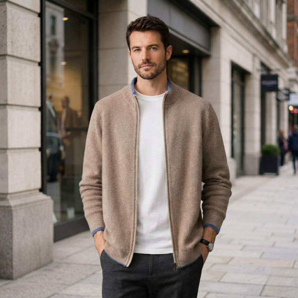 Men's Cashmere Zip Jacket | Warm & Elegant | Soft, Stylish