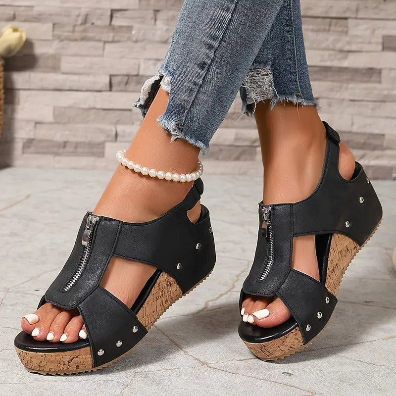 Women's Wedge Sandals | Wide Fit, Arch Support | Black
