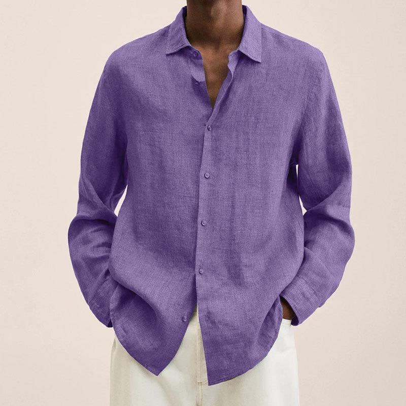 Men's Linen Dress Shirt Slim Fit Long Sleeve