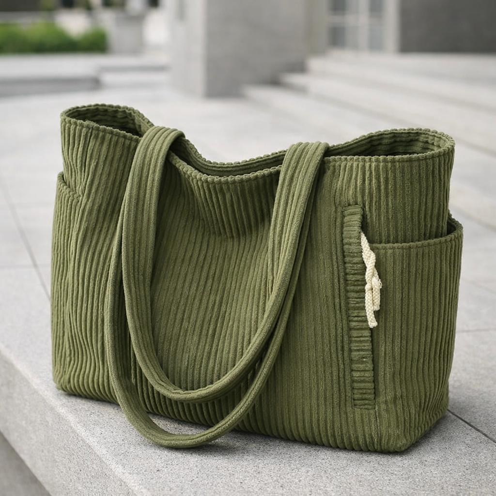 Ladies’ Corduroy Shoulder Bag Spacious Tote