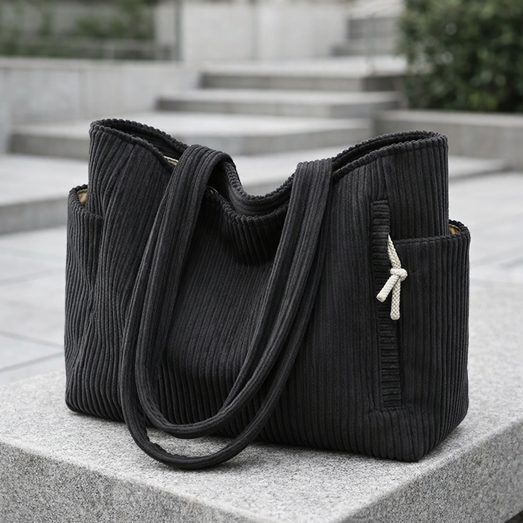 Ladies’ Corduroy Shoulder Bag Spacious Tote