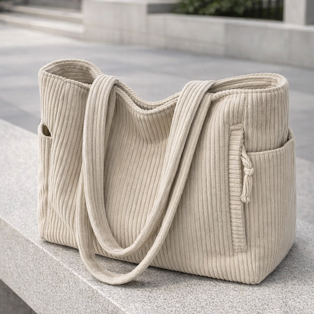 Ladies’ Corduroy Shoulder Bag Spacious Tote