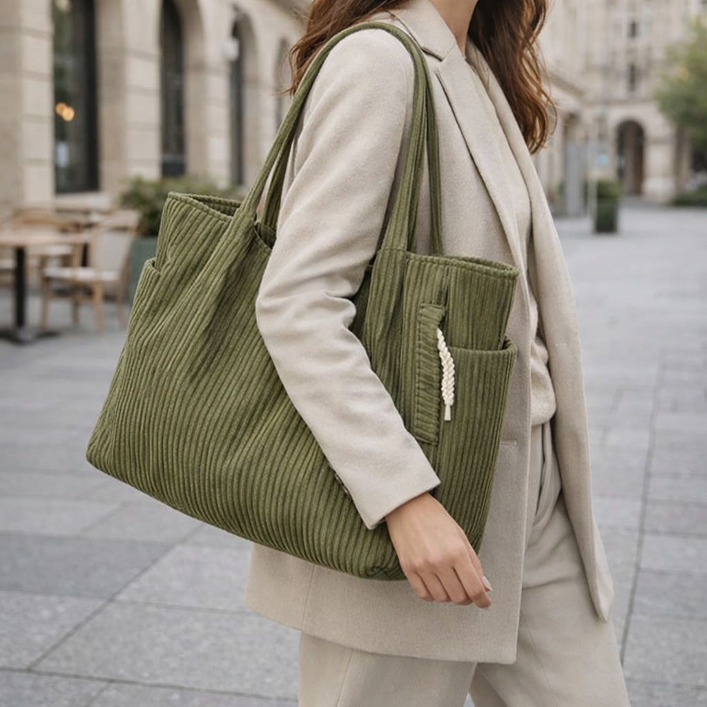 Ladies’ Corduroy Shoulder Bag Spacious Tote