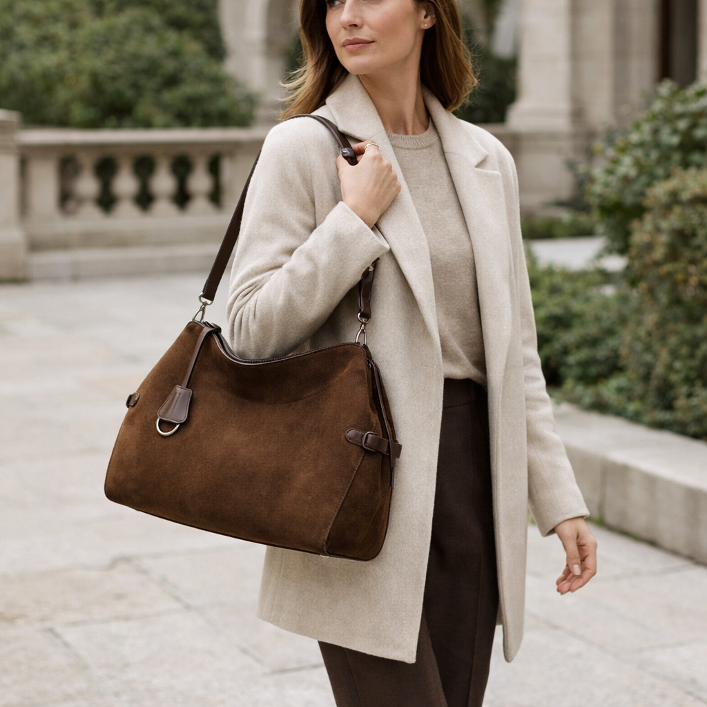 Brown Suede Chic Shoulder Bag for Women
