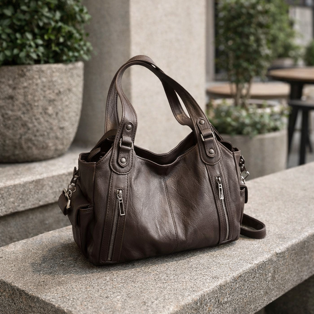 Soft Leather Everyday Shoulder Bag with Pockets
