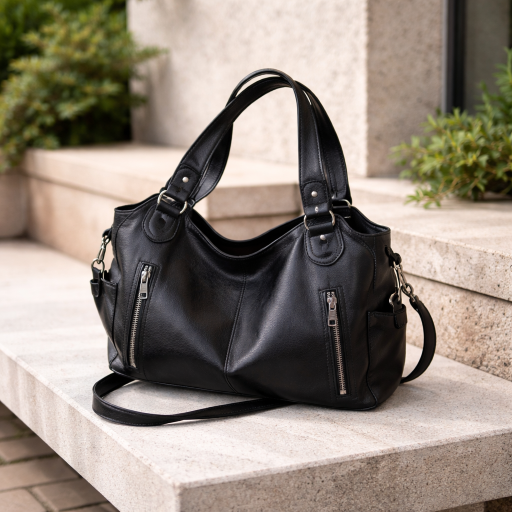 Soft Leather Everyday Shoulder Bag with Pockets