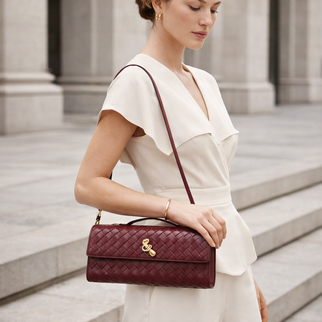 Luna - Luxe Woven Shoulder Bag with Gold Closure