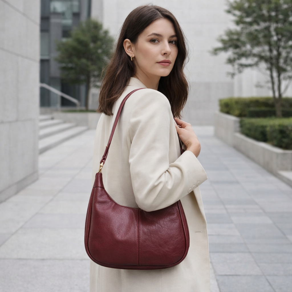 Minimalist Half-Moon Leather Shoulder Bag for Women