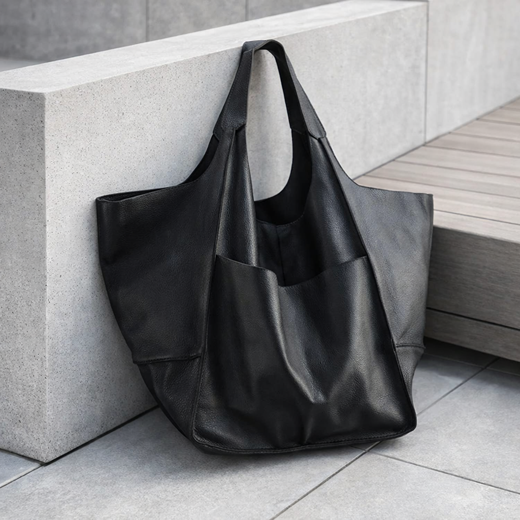Oversized Vintage Leather Shoulder Bag - Retro Tote