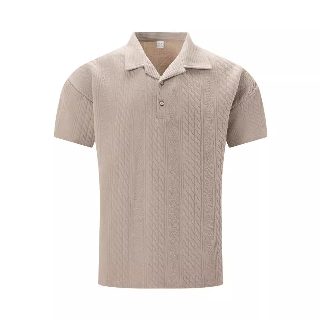 Urban Texture Polo – Solid Jacquard with Button Detail and Classic