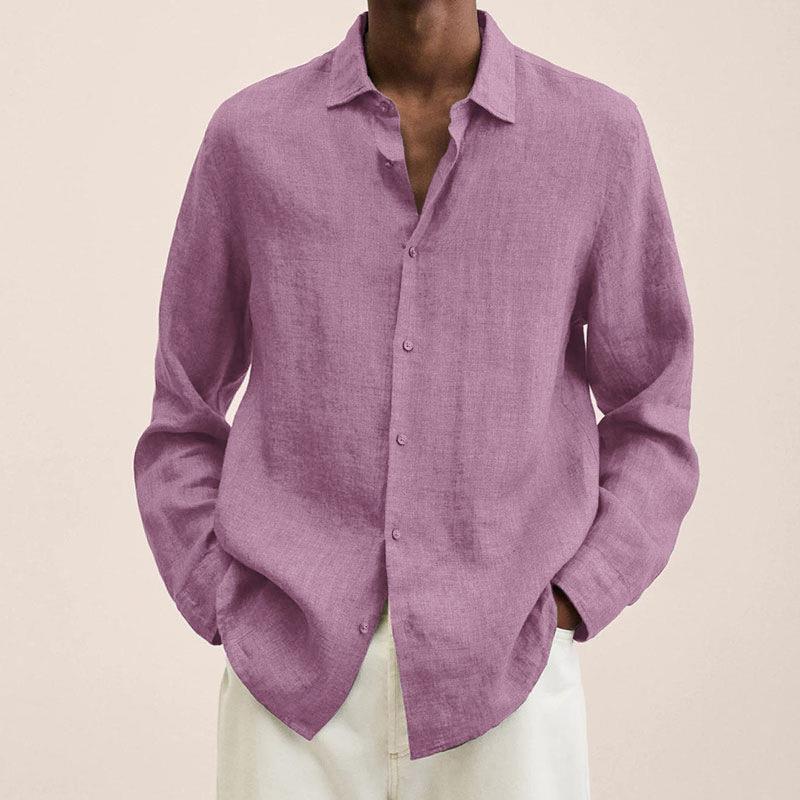 Men's Linen Dress Shirt Slim Fit Long Sleeve