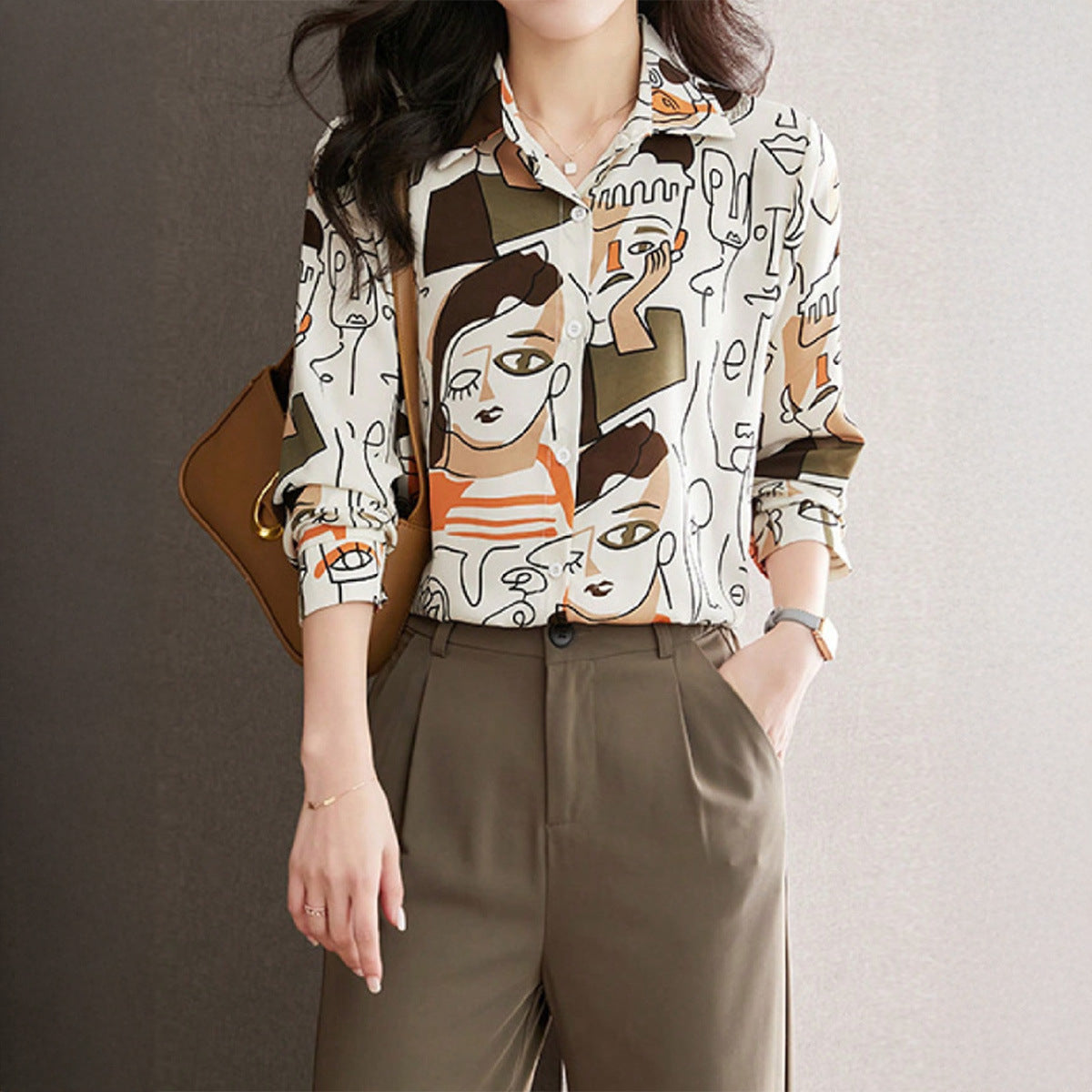 Women's Casual Leopard Print Shirt – Vacation Style with Button & Long Sleeves