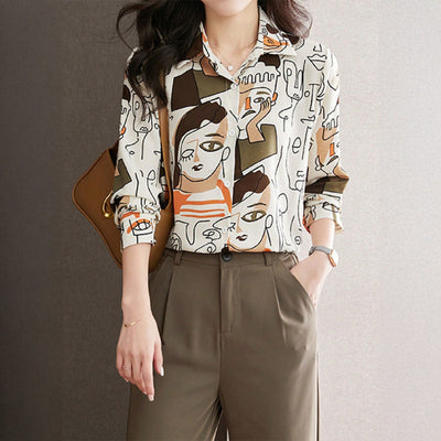 Women's Casual Leopard Print Shirt – Vacation Style with Button & Long Sleeves