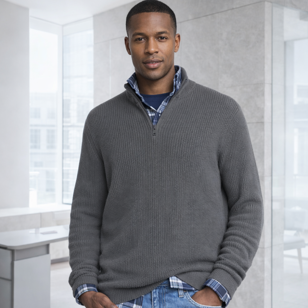 Men's Cashmere Zip Pullover | Business Casual | Soft, Elegant