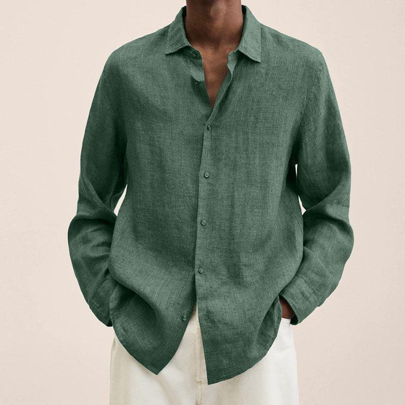 Men's Linen Dress Shirt Slim Fit Long Sleeve