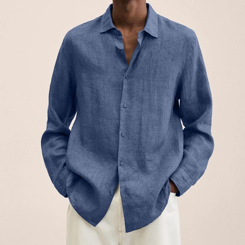 Men's Linen Dress Shirt Slim Fit Long Sleeve