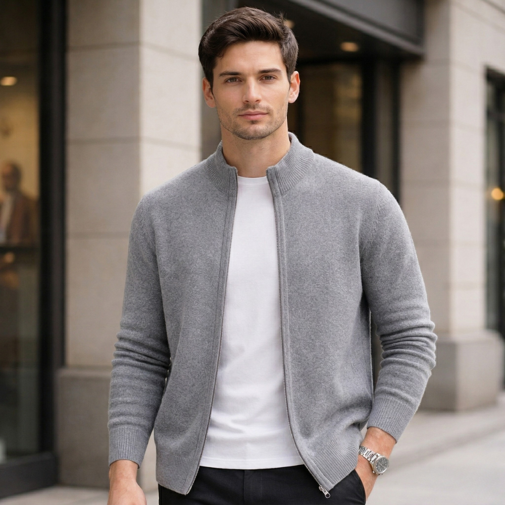 Men's Cashmere Zip Jacket | Warm & Elegant | Soft, Stylish