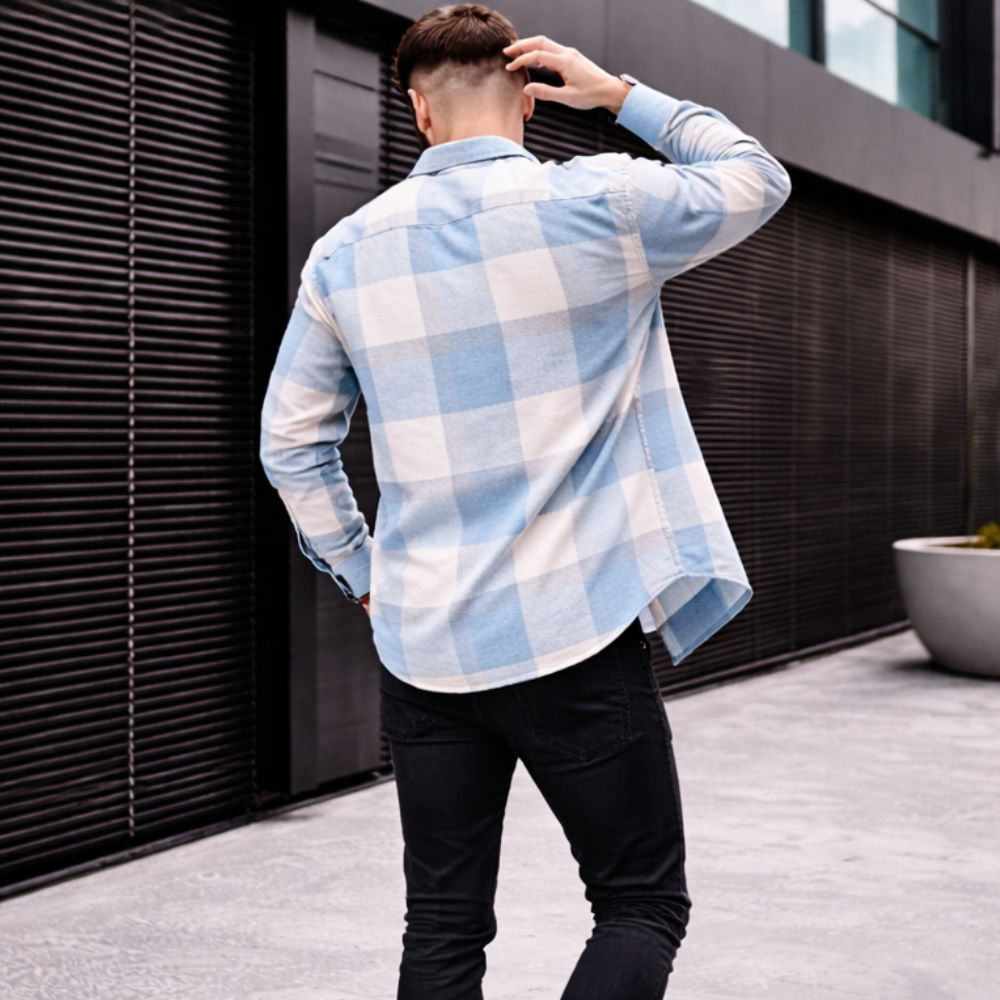 Blue Plaid Button-Up Shirt for Men | Stylish, Comfortable | Casual