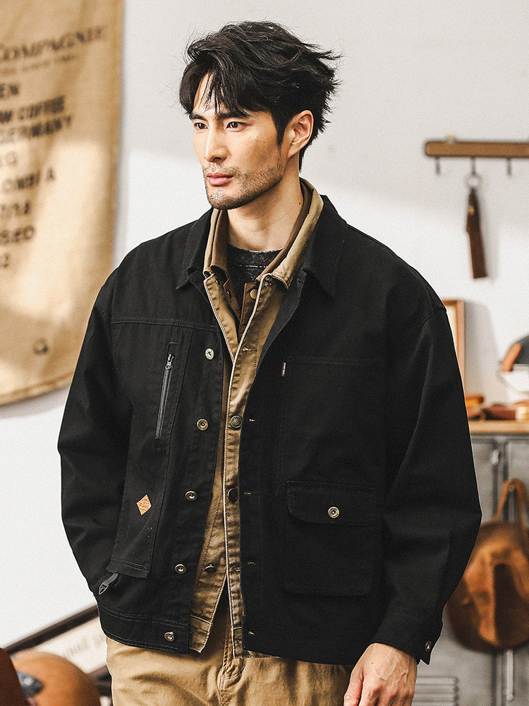 Maillard Retro Workwear Jacket – Heavyweight Fishbone Pattern Design