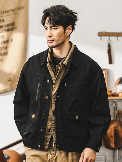 Maillard Retro Workwear Jacket – Heavyweight Fishbone Pattern Design