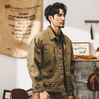 Maillard Retro Workwear Jacket – Heavyweight Fishbone Pattern Design