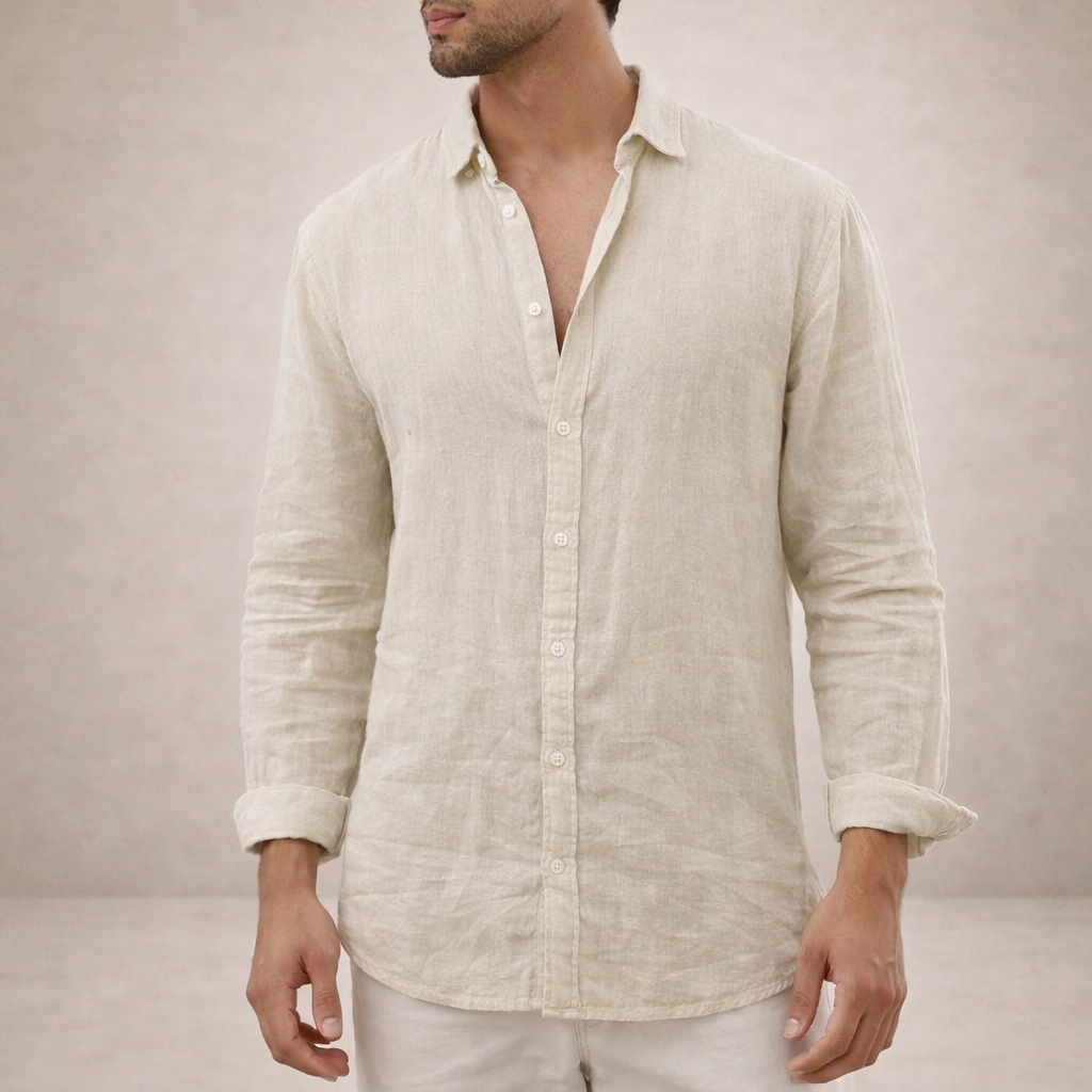 Men's Linen Shirt | Breathable, Open Collar, Long Sleeve