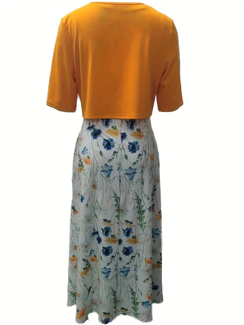 Floral Summer Dress Women | Two-Piece Set, Crop Top | Cotton Blend