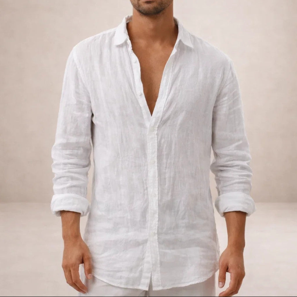 Men's Linen Shirt | Breathable, Open Collar, Long Sleeve