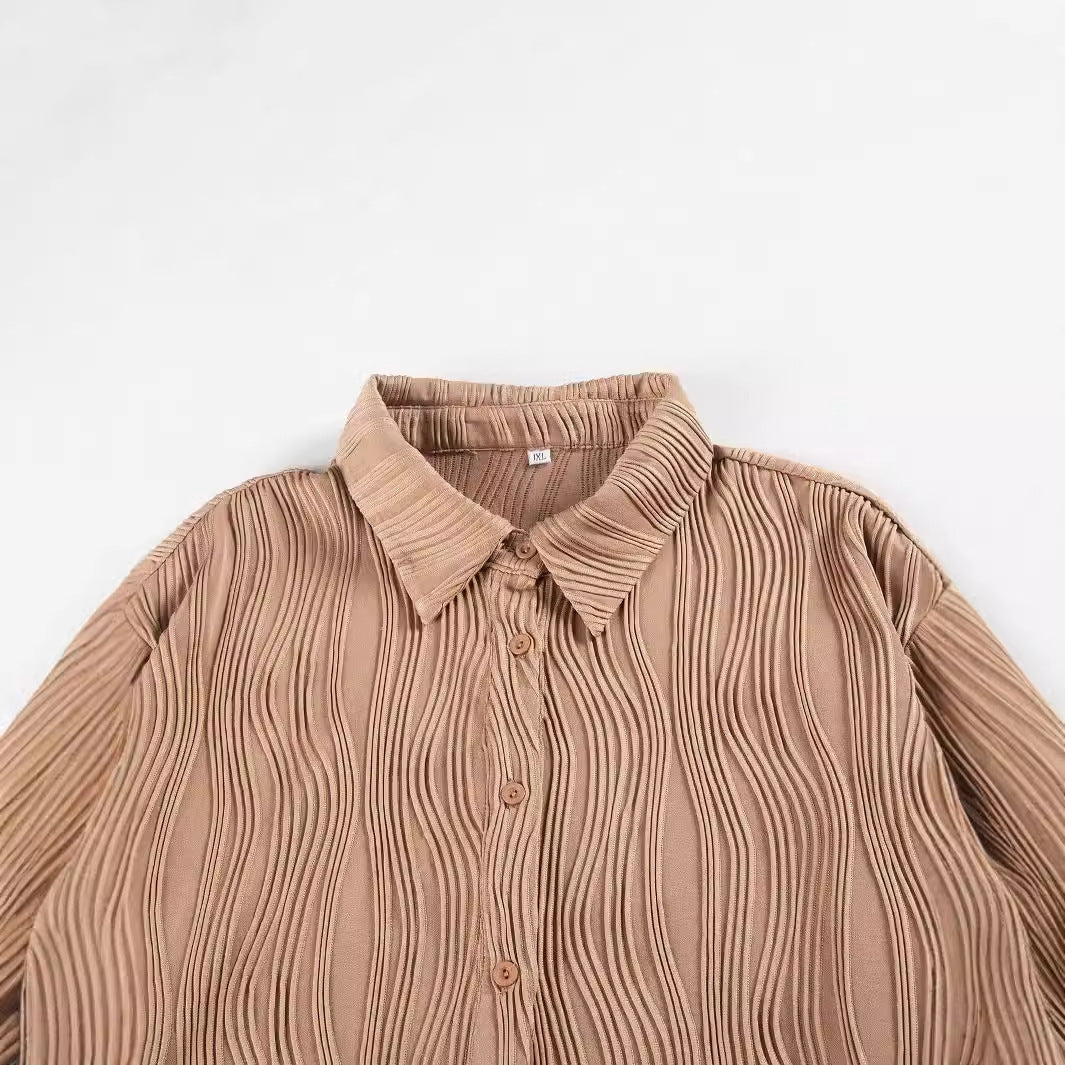 Women's Plus Size Shirt – Fashionable Button Design with Fold-Down Collar