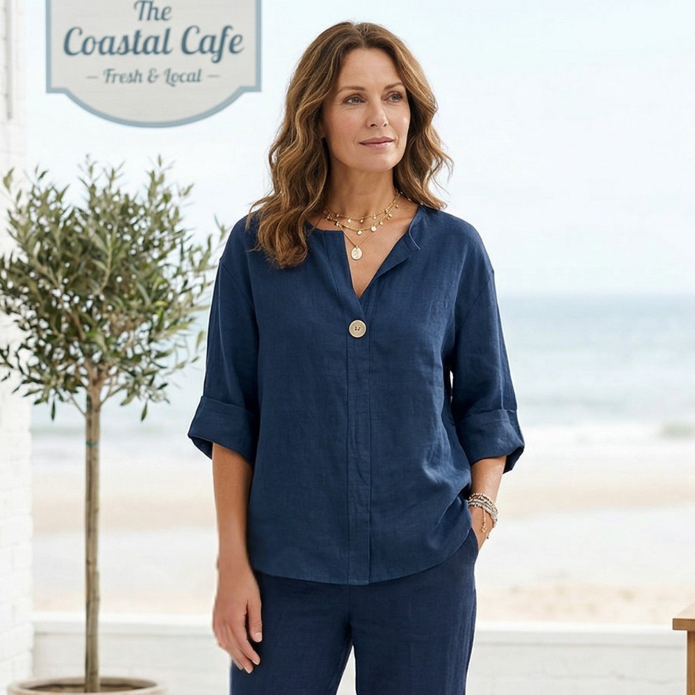 Women’s Summer Blouse | V-Neck, Button Detail | Stylish, Lightweight