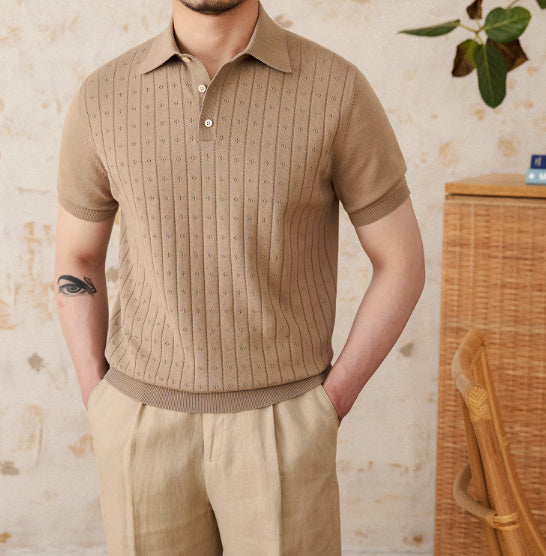Heritage Breeze Polo – Retro Openwork Design in Pure Cotton