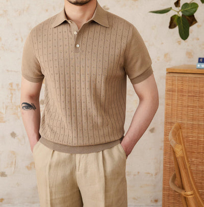Heritage Breeze Polo – Retro Openwork Design in Pure Cotton