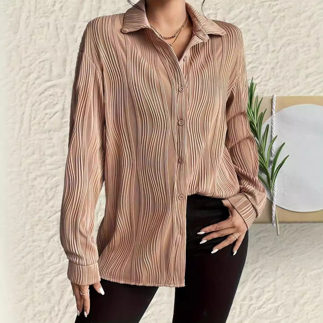 Women's Plus Size Shirt – Fashionable Button Design with Fold-Down Collar