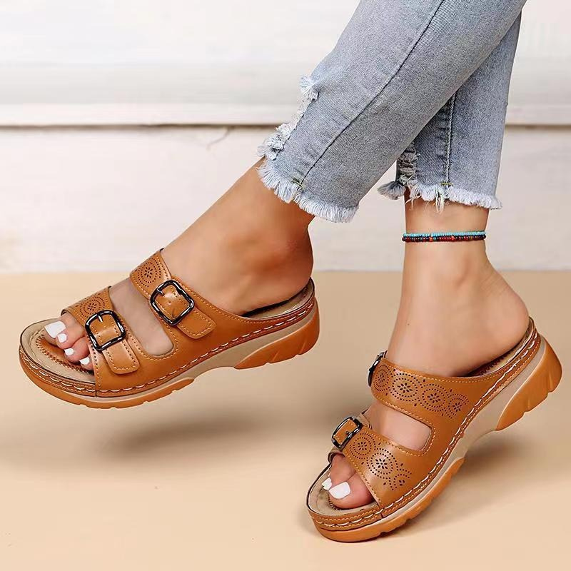 Women's Orthopedic Sandals | Brown Leather, Cushioned Sole