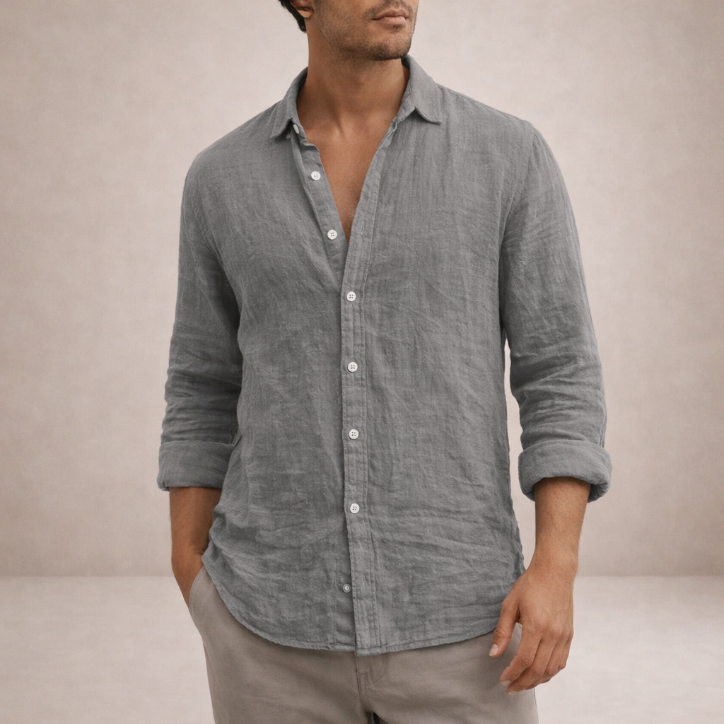 Men's Linen Shirt | Breathable, Open Collar, Long Sleeve