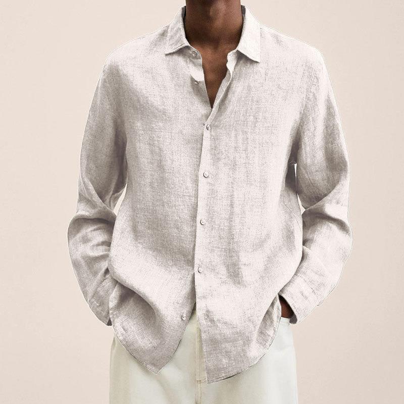 Men's Linen Dress Shirt Slim Fit Long Sleeve