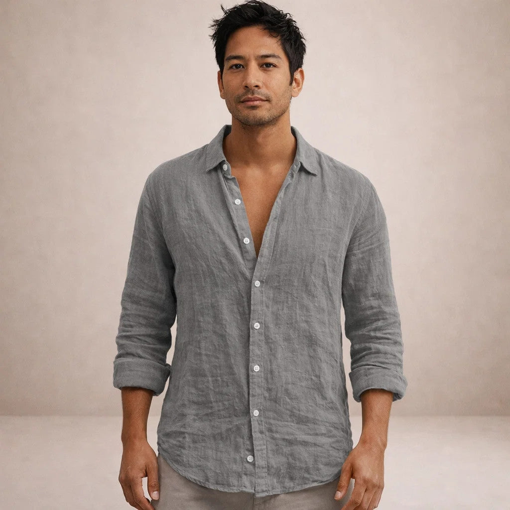 Men's Linen Shirt | Breathable, Open Collar, Long Sleeve