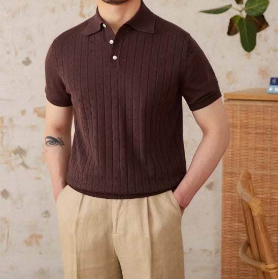 Heritage Breeze Polo – Retro Openwork Design in Pure Cotton