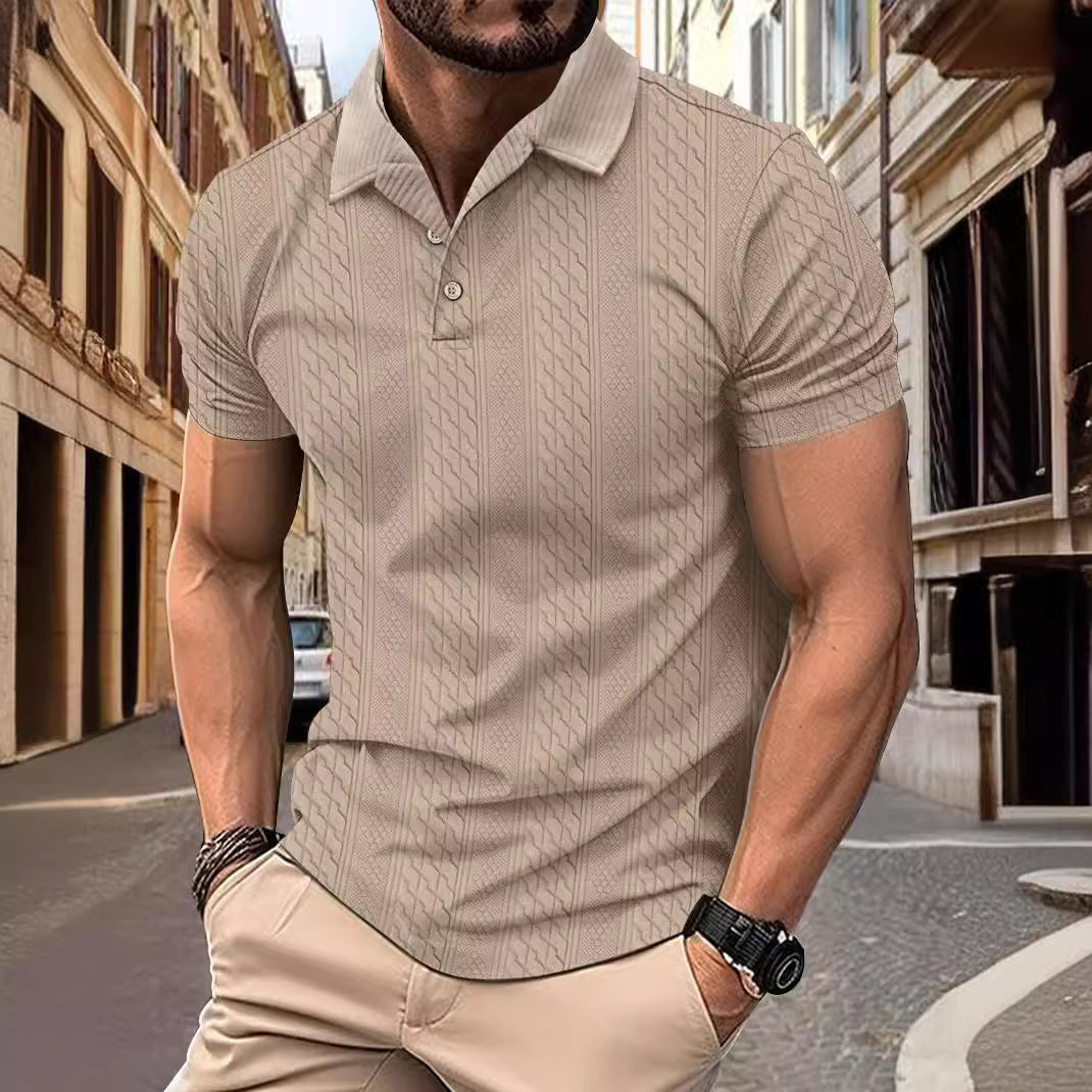 Urban Texture Polo – Solid Jacquard with Button Detail and Classic