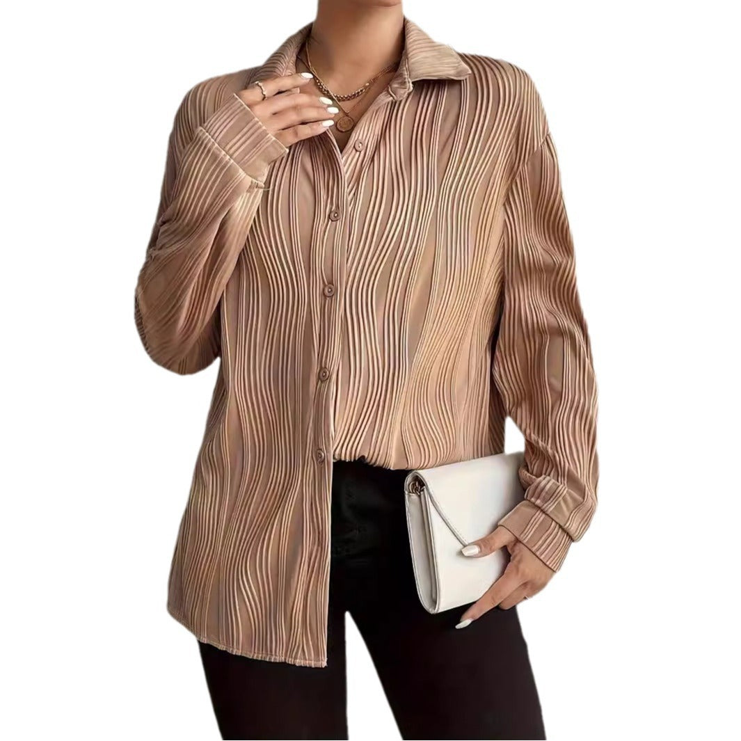 Women's Plus Size Shirt – Fashionable Button Design with Fold-Down Collar