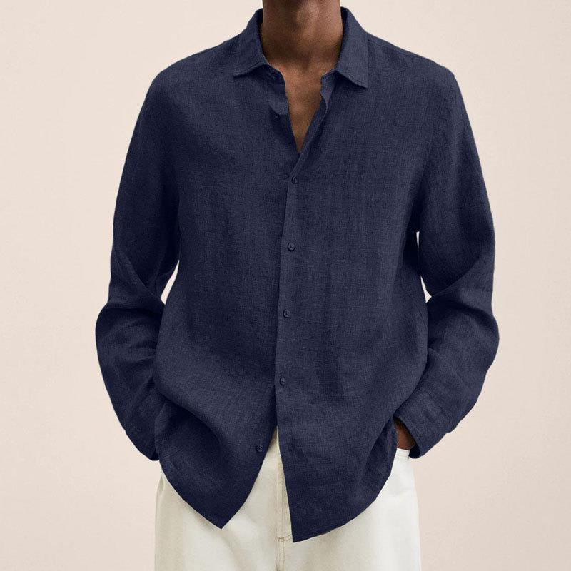 Men's Linen Dress Shirt Slim Fit Long Sleeve