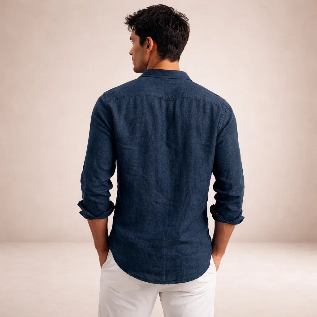 Men's Linen Shirt | Breathable, Open Collar, Long Sleeve