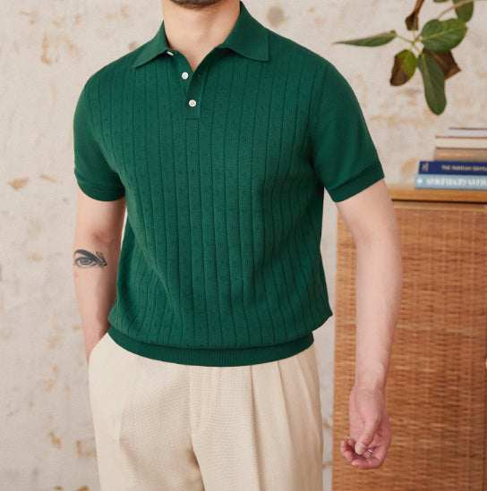 Heritage Breeze Polo – Retro Openwork Design in Pure Cotton