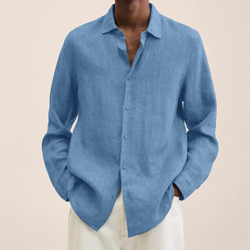 Men's Linen Dress Shirt Slim Fit Long Sleeve